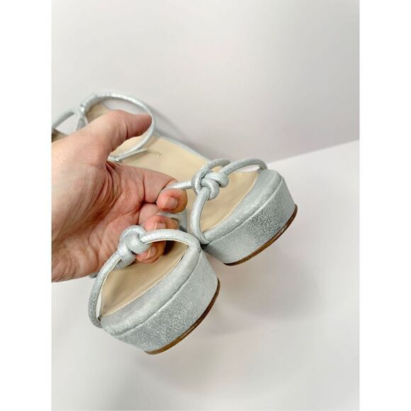 Pelle Moda Gillian Sandal 9.5 Silver Metallic Suede Open Toe Ankle Strap Heel - Picture 10 of 13